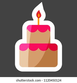  Vector cake colored sticker icon. Cake with candles. Layers grouped for easy editing illustration. For your design.