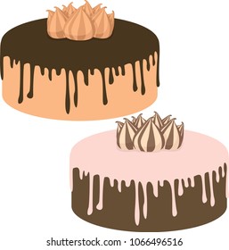 Vector cake decorated with frosting and whipped cream 