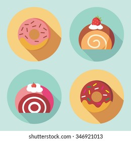 Vector of Cake and Donut in flat design