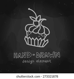 Vector cake. Hand drawn sweet mockup. Chalkboard design for cafeteria. Teatime art. Vector illustration can be used for ads, banners or restaurant, coffee shop and bakery.