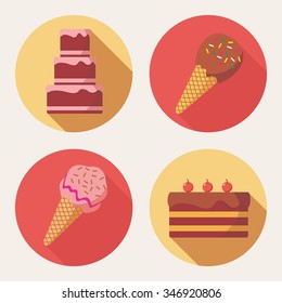 Vector of Cake and Ice Cream in flat design