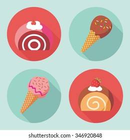 Vector of Cake and Ice Cream in flat design