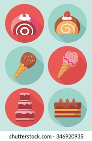 Vector of Cake and Ice Cream in flat design