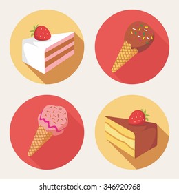Vector of Cake and Ice Cream in flat design