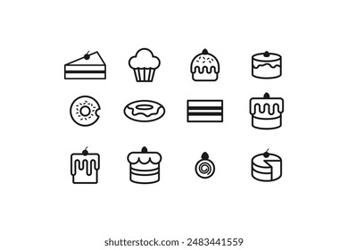 vector cake icon line art set