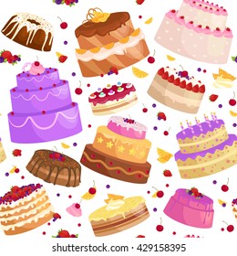 Vector cake icon set, Birthday food, sweet dessert, isolated illustration.