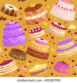 Vector cake icon set, Birthday food, sweet dessert, isolated illustration.