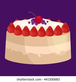 Vector cake icon set, Birthday food, sweet dessert, isolated illustration.