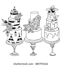 Vector cake illustration for coloring book