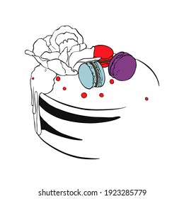 Ilustración de la tarta vectorial aislada en fondo blanco. Logotipo para pasteleros, icono para cafés, bares, pastelerías