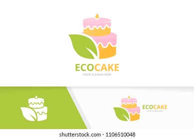 Vector cake and leaf logo combination. Pie and eco symbol or icon. Unique cupcake and organic logotype design template.