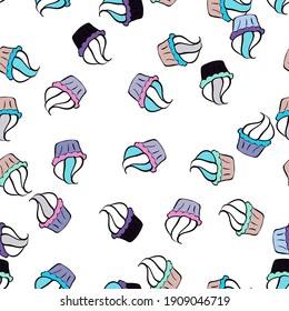 Vector. Cake muffin cute seamless pattern. Nice birthday pattern on blue, white and black. For food poster design.