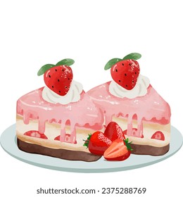 vector cake on a plate with strawberries