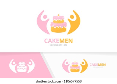 Vector cake and people logo combination. Pie and family symbol or icon. Unique cupcake and team logotype design template.