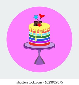 Vector of Cake. Sign Icon on Pink Background. Cake Icon.