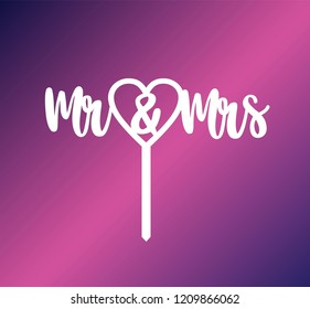 Vector cake topper for laser cut. Wedding topper.