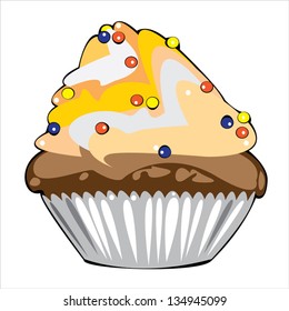 vector cake with yellow cream isolated on white background