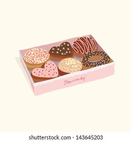 Vector cakes in a box. Donuts
