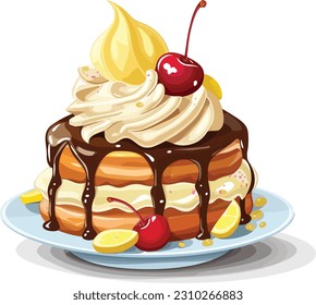 Pasteles y dulces vectoriales, tarta de caricatura, ilustración