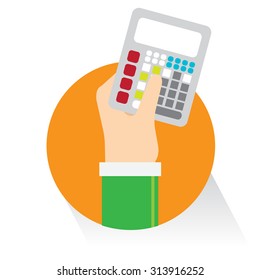 Vector Calculator Business Man Hand on white background