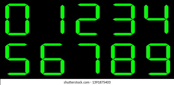 Vector Calculator digital numbers. Black background with green numbers. 