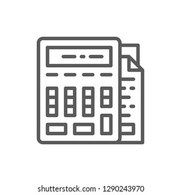 Vector calculator with documents, bookkeeping, accounting line icon. Symbol and sign illustration design. Isolated on white background