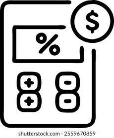 Vector of a calculator with dollar signs and discount percentages concept as A detailed vector illustration of a calculator displaying dollar signs and discount percentages isolated on a white backgro