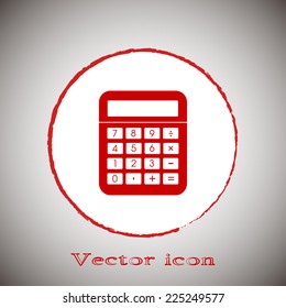 vector calculator icon Red round button on a gray background
