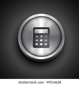 vector calculator metallic icon isolated on dark background