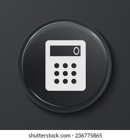 Vector calculator modern black glass circle icon. Eps10
