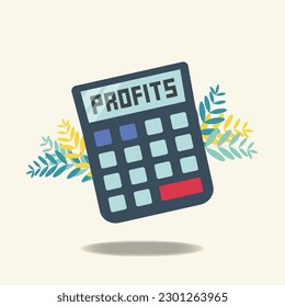 Vector calculator with profits on display design illustration