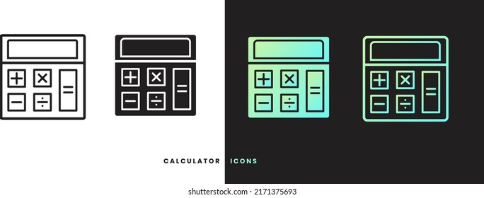 Vector calculator in solid gradient line style. Isolated on white and black background