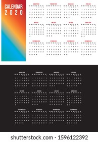 Vector Calendar 12 months 2020