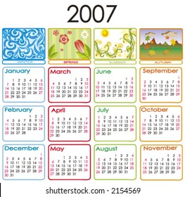 Vector calendar for 2007 (colors are free to change)