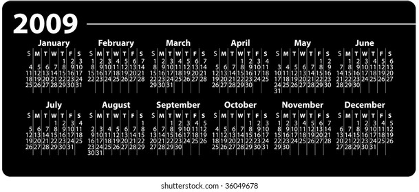 Vector calendar for 2009