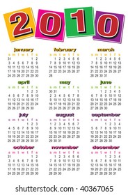 Vector of calendar 2010 with colorful design on white background