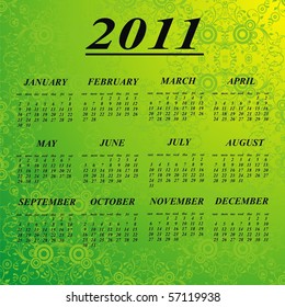 Vector Calendar for 2011 on a green background