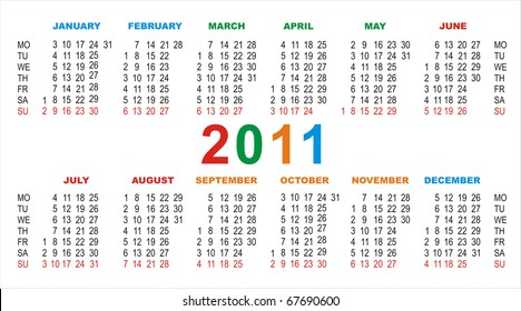 vector calendar for 2011 on a white background