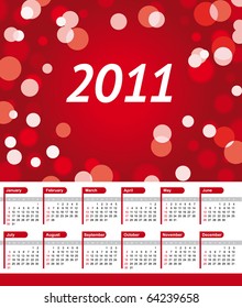 Calendario vectorial 2011 con fondo de luz roja
