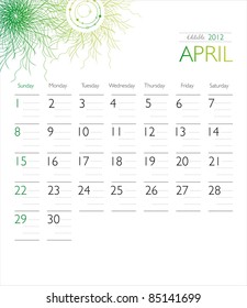 Vector calendar 2012 April