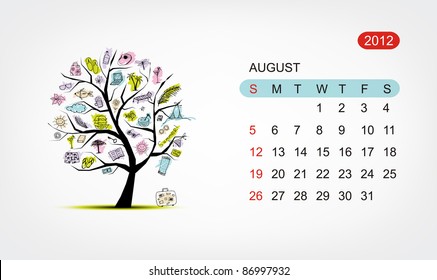 Vector calendar 2012, august. Art tree design