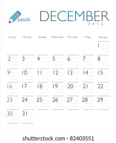 Vector calendar 2012 december