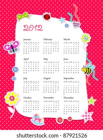 Vector calendar 2012 in girl scrapbook style