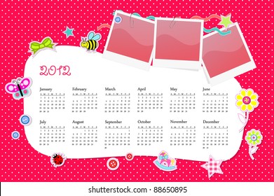 Vector calendar 2012 in girl scrapbook style