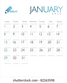 Vector calendar 2012 January