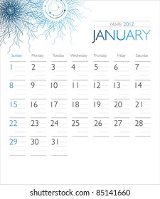 Vector calendar 2012 January