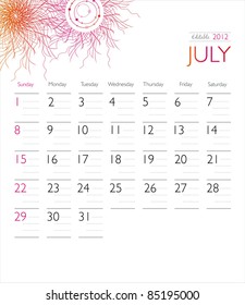 Vector calendar 2012 July