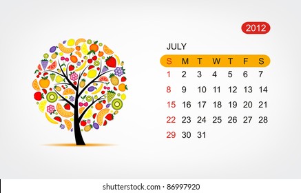Vector calendar 2012, july. Art tree design
