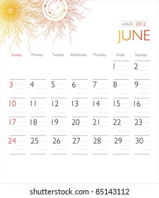 Vector calendar 2012 June