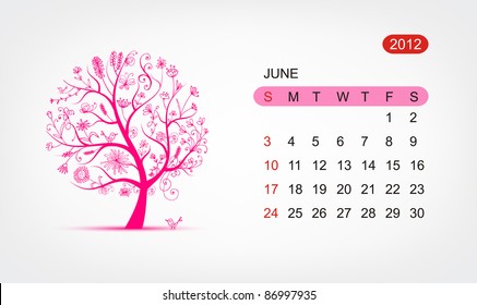 Vector calendar 2012, june. Art tree design